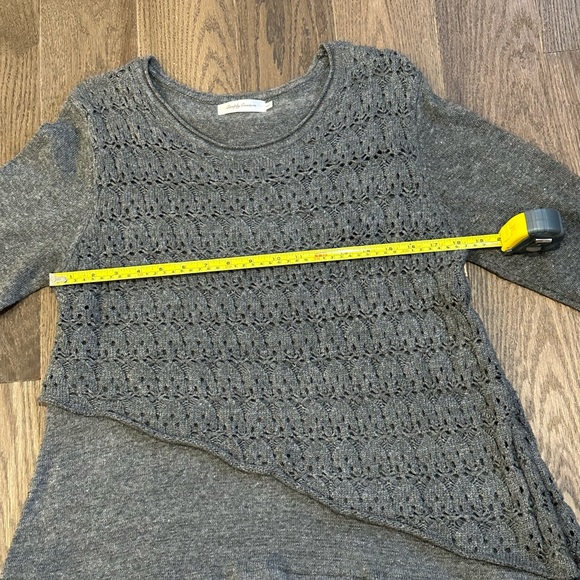 Simply Couture Sm Mixed Media Gray Tunic Sweater Dress Crochet Lace Asymmetric - Picture 5 of 9